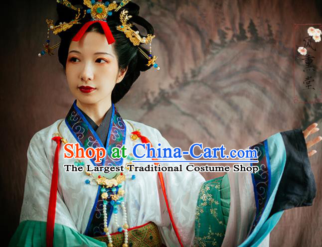 China Ancient Imperial Consort Garment Clothing Song Dynasty Court Beauty Hanfu Dress Traditional Dunhuang Murals Historical Costumes Complete Set