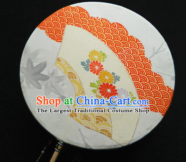 Japan Geisha Dance Fan Classical Circular Fan Traditional Palace Fan Handmade Printing Chrysanthemum Silk Fan