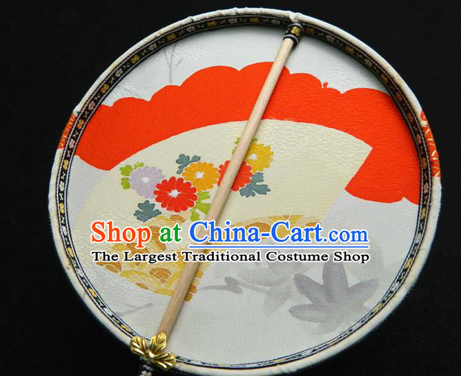 Japan Geisha Dance Fan Classical Circular Fan Traditional Palace Fan Handmade Printing Chrysanthemum Silk Fan