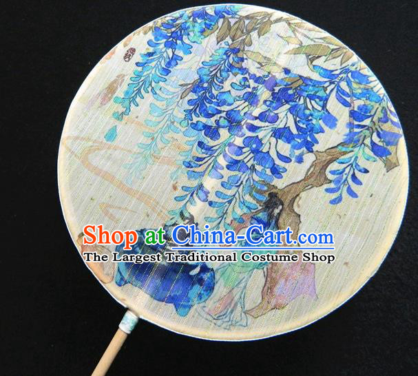 Japan Handmade Printing Wisteria Silk Fan Geisha Dance Fan Classical Circular Fan Traditional Palace Fan