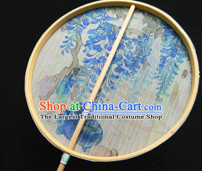 Japan Handmade Printing Wisteria Silk Fan Geisha Dance Fan Classical Circular Fan Traditional Palace Fan