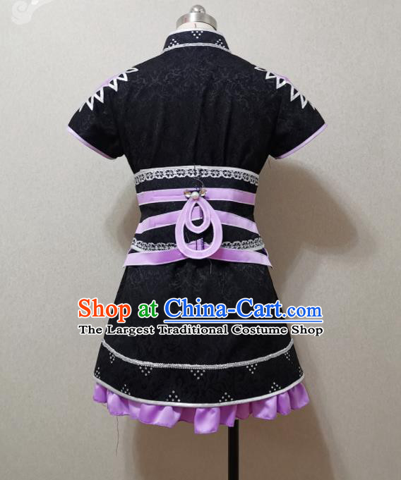 China Cosplay Fairy Garment Costumes Ancient Young Lady Black Short Dress Outfits Traditional JX Online Swordswoman Clothing