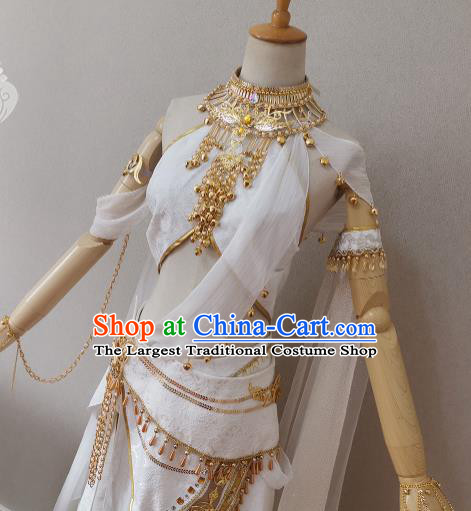 China Ancient Goddess White Dress Outfits Traditional JX Online Swordswoman Clothing Cosplay Fairy Garment Costumes