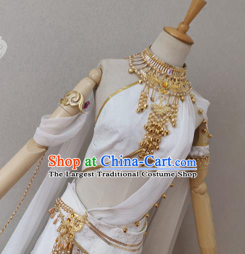 China Ancient Goddess White Dress Outfits Traditional JX Online Swordswoman Clothing Cosplay Fairy Garment Costumes