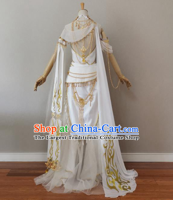 China Ancient Goddess White Dress Outfits Traditional JX Online Swordswoman Clothing Cosplay Fairy Garment Costumes