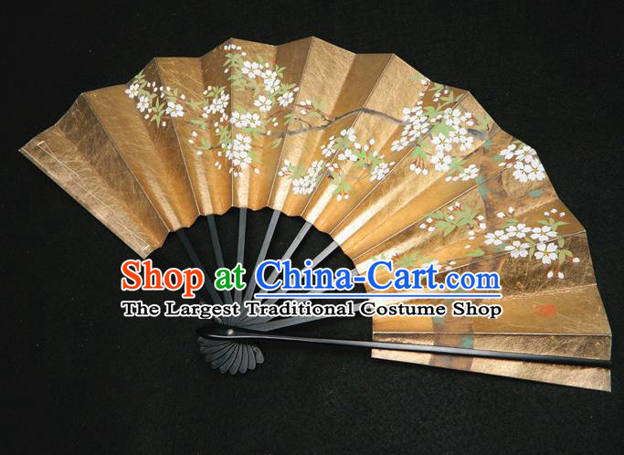 Japan Traditional Dance Folding Fan Geisha Performance Orchids Sakura Painting Fan Woman Accordion Handmade Ebony Fan