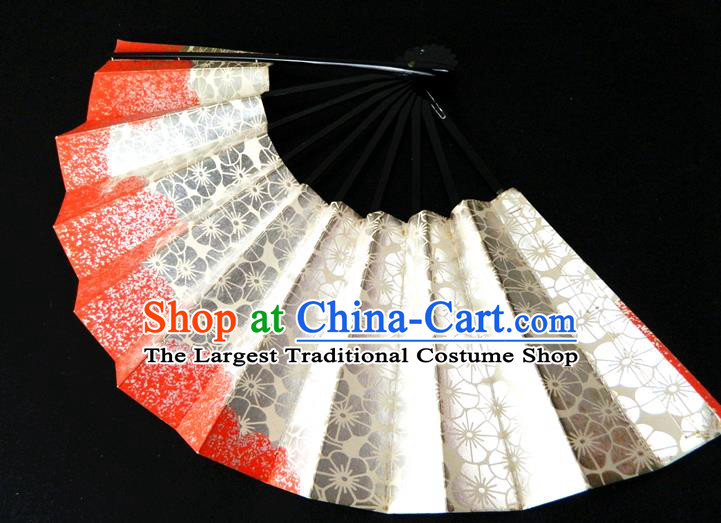 Japan Traditional Dance Folding Fan Geisha Performance Fan Woman Plum Pattern Accordion Handmade Ebony Fan