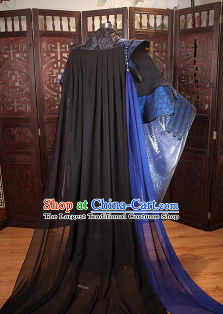 China Cosplay Swordsman Blue Hanfu Clothing Ancient Chivalrous Knight Garment Costumes Traditional Puppet Show Royal Highness Uniforms