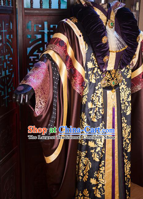 China Ancient King Garment Costumes Traditional Puppet Show Emperor Uniforms Cosplay Swordsman Hanfu Clothing