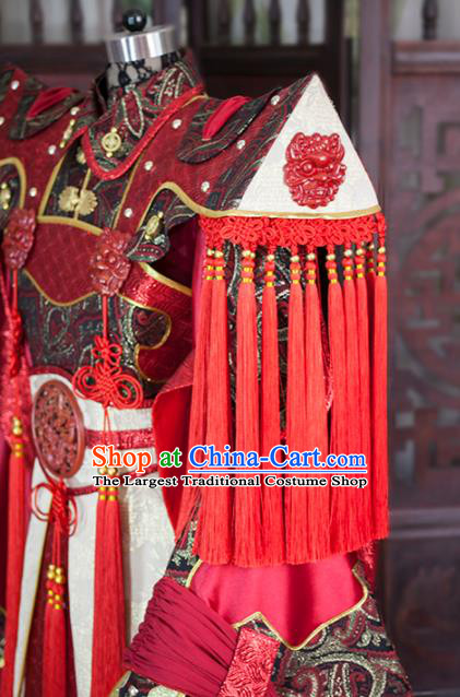 China Ancient Demon King Garment Costumes Traditional Puppet Show Emperor Uniforms Cosplay Swordsman Red Hanfu Clothing