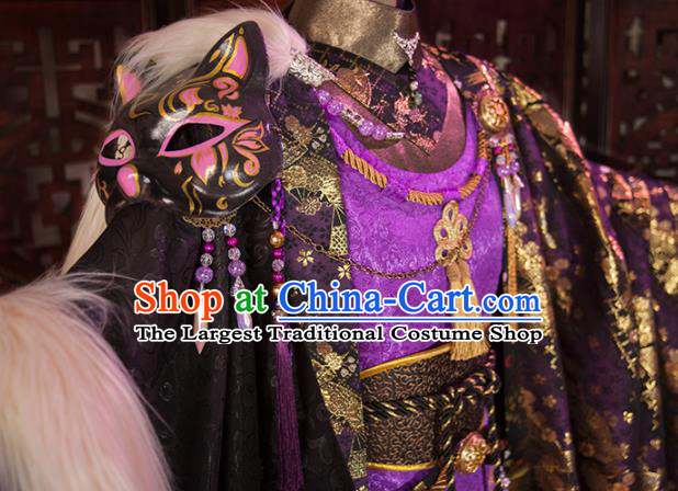 China Cosplay Swordsman Purple Hanfu Clothing Ancient King Garment Costumes Traditional Puppet Show Emperor Uniforms