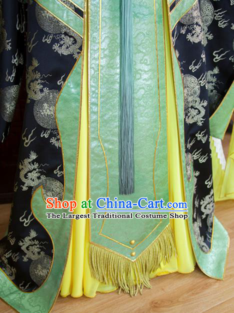 China Cosplay Swordsman Green Hanfu Clothing Ancient Emperor Garment Costumes Traditional Puppet Show King Beichen Yuanhuang Uniforms
