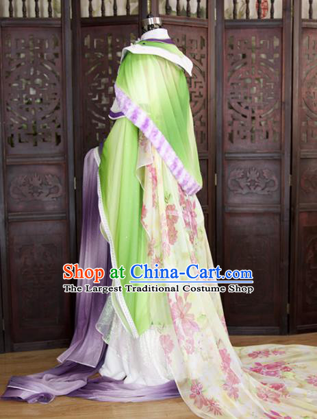 China Ancient Empress Green Hanfu Dress Traditional Puppet Show Mu Chengxue Clothing Cosplay Fairy Queen Garment Costumes