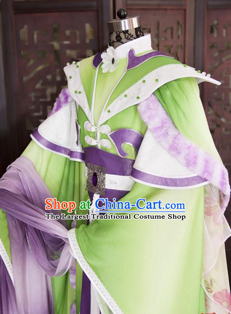China Ancient Empress Green Hanfu Dress Traditional Puppet Show Mu Chengxue Clothing Cosplay Fairy Queen Garment Costumes