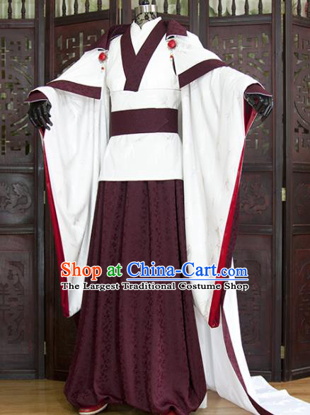 China Cosplay Swordsman Purplish Red Hanfu Clothing Ancient Noble Childe Garment Costumes Traditional Puppet Show Prince Uniforms