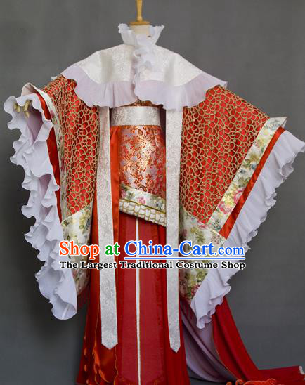China Ancient Queen Red Hanfu Dress Traditional Puppet Show Empress Fei Yu Clothing Cosplay Swordswoman Garment Costumes