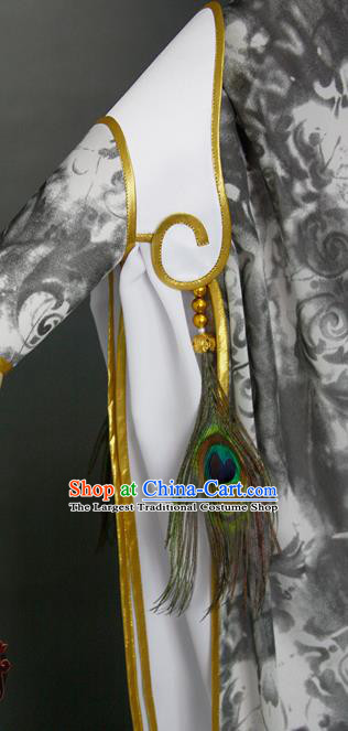 China Cosplay Swordswoman Garment Costumes Ancient Queen Grey Hanfu Dress Traditional Puppet Show Lian Emei Clothing