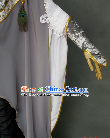 China Cosplay Swordswoman Garment Costumes Ancient Queen Grey Hanfu Dress Traditional Puppet Show Lian Emei Clothing