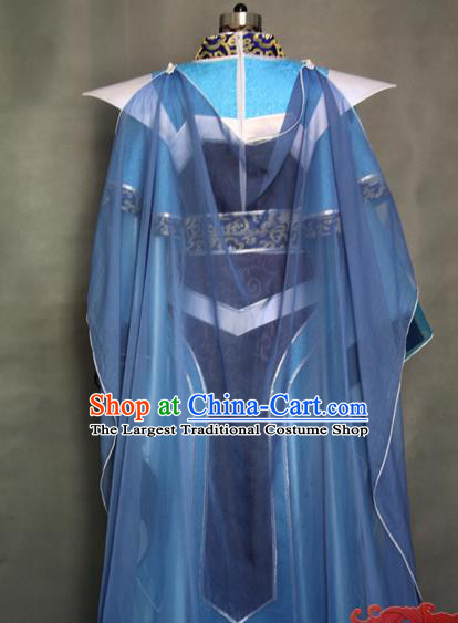 China Cosplay King Hanfu Clothing Ancient Swordsman Garment Costumes Traditional Puppet Show Emperor Blue Uniforms