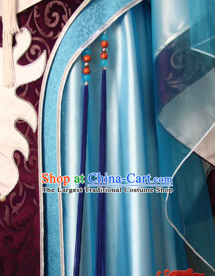 China Cosplay King Hanfu Clothing Ancient Swordsman Garment Costumes Traditional Puppet Show Emperor Blue Uniforms
