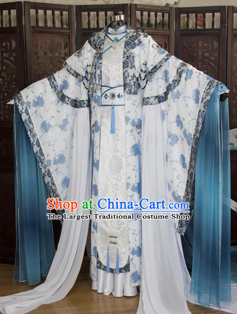 China Ancient Noble Childe Garment Costumes Traditional Puppet Show Swordsman Su Huanzhen Uniforms Cosplay Royal Prince White Hanfu Clothing