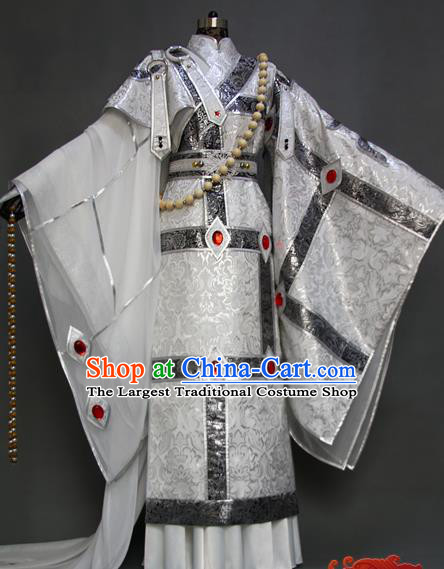 China Traditional Puppet Show Monk Warrior Grey Uniforms Cosplay King Hanfu Clothing Ancient Swordsman Garment Costumes