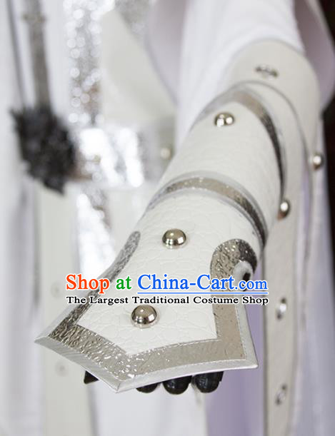 China Cosplay Royal Prince White Hanfu Clothing Ancient Chivalrous Knight Garment Costumes Traditional Puppet Show Swordsman Uniforms
