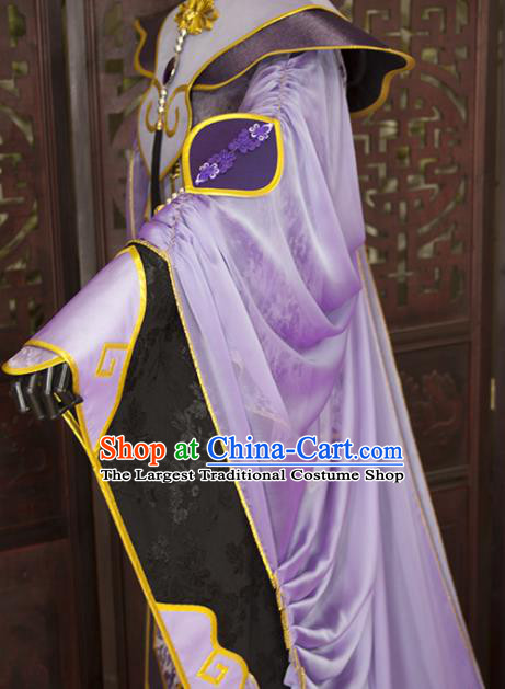China Traditional Puppet Show Swordsman Purple Uniforms Cosplay Taoist Priest Hanfu Clothing Ancient Chivalrous Knight Garment Costumes