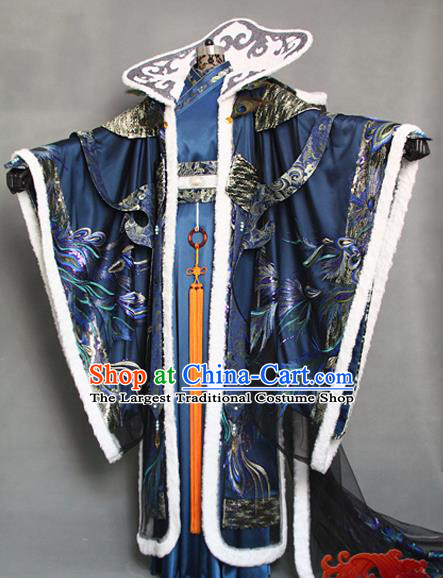 China Traditional Puppet Show Peacock King Navy Uniforms Cosplay Swordsman Yi Xijun Hanfu Clothing Ancient Emperor Garment Costumes