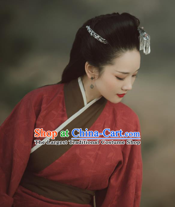 China Ancient Palace Beauty Garment Clothing Han Dynasty Princess Red Hanfu Dress Traditional Court Dance Historical Costumes