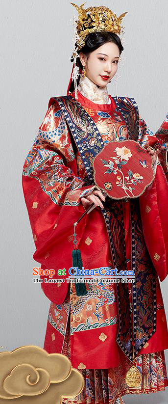 China Ancient Empress Garment Clothing Ming Dynasty Court Woman Red Hanfu Robe Traditional Wedding Historical Costumes