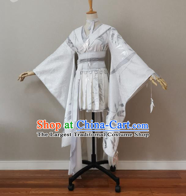 China Traditional JX Online Female Swordsman Clothing Cosplay Fairy Garment Costumes Ancient Goddess White Short Dress Outfits