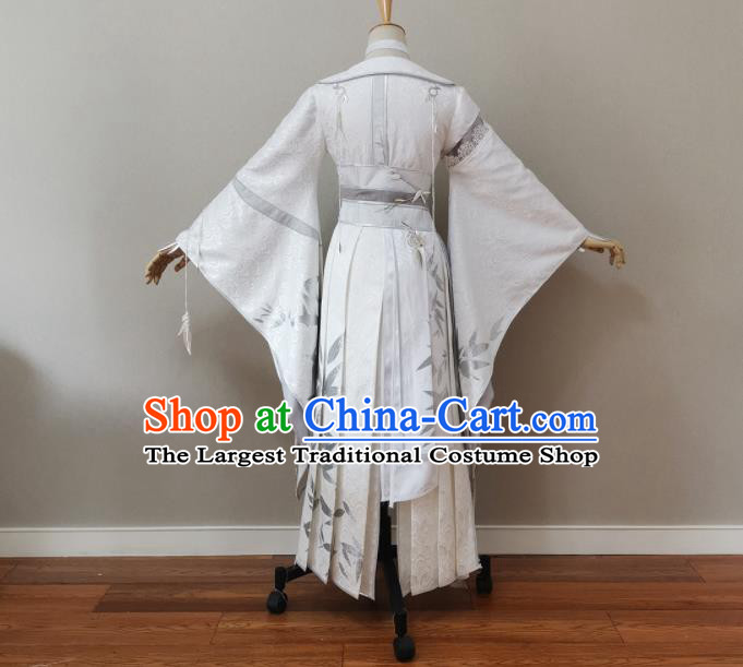 China Traditional JX Online Female Swordsman Clothing Cosplay Fairy Garment Costumes Ancient Goddess White Short Dress Outfits