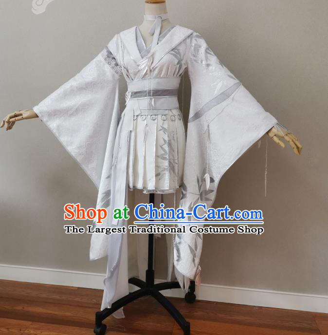 China Traditional JX Online Female Swordsman Clothing Cosplay Fairy Garment Costumes Ancient Goddess White Short Dress Outfits