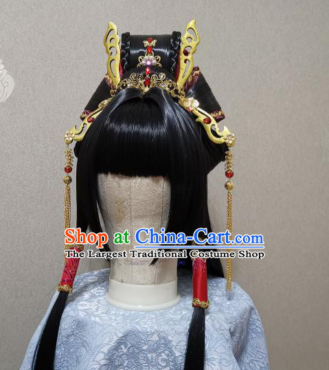 China Traditional Puppet Show Feng Cailing Hair Accessories Cosplay Fairy Headdress Ancient Princess Wigs and Hairpins Headpieces
