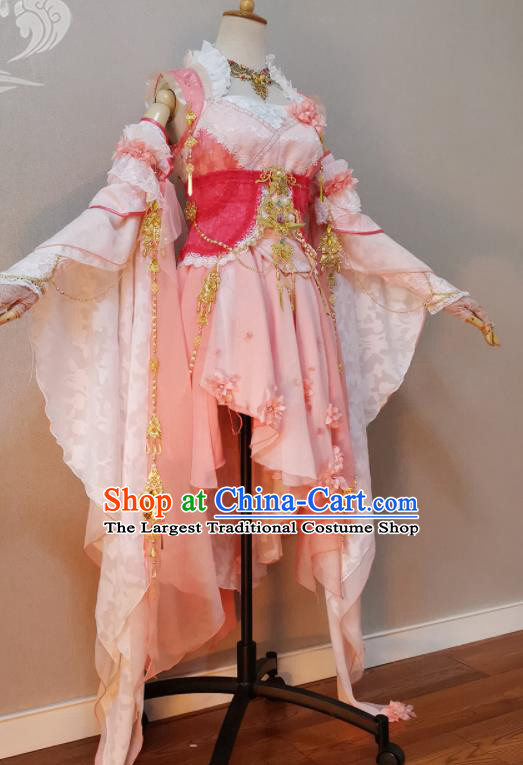 China Cosplay Fairy Princess Garment Costumes Ancient Swordswoman Pink Dress Outfits Traditional JX Online Young Lady Clothing