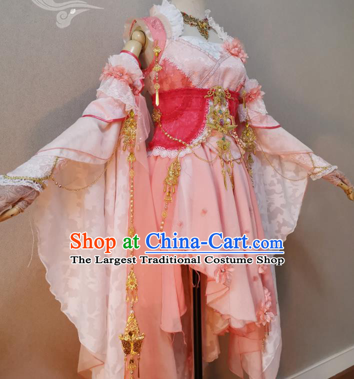 China Cosplay Fairy Princess Garment Costumes Ancient Swordswoman Pink Dress Outfits Traditional JX Online Young Lady Clothing