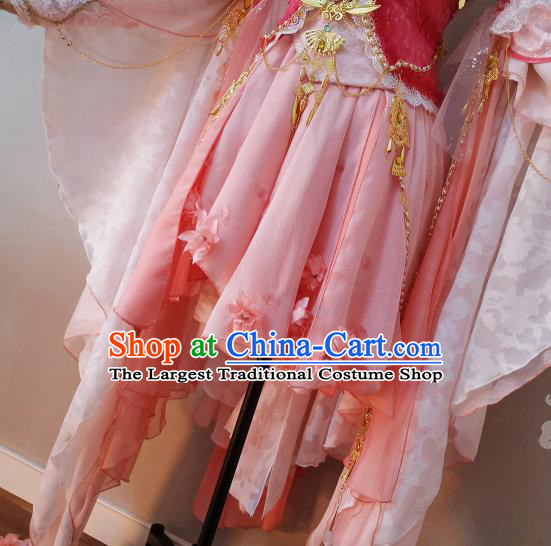 China Cosplay Fairy Princess Garment Costumes Ancient Swordswoman Pink Dress Outfits Traditional JX Online Young Lady Clothing