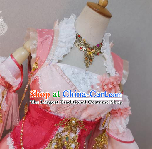 China Cosplay Fairy Princess Garment Costumes Ancient Swordswoman Pink Dress Outfits Traditional JX Online Young Lady Clothing