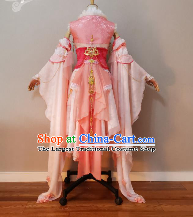 China Cosplay Fairy Princess Garment Costumes Ancient Swordswoman Pink Dress Outfits Traditional JX Online Young Lady Clothing