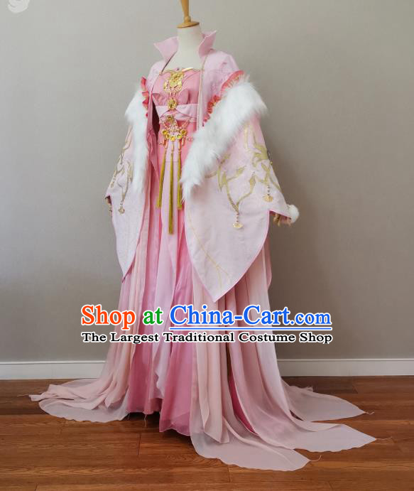 China Traditional JX Online Queen Clothing Cosplay Goddess Garment Costumes Ancient Empress Pink Dress Outfits