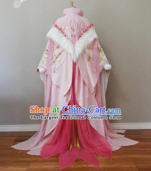 China Traditional JX Online Queen Clothing Cosplay Goddess Garment Costumes Ancient Empress Pink Dress Outfits