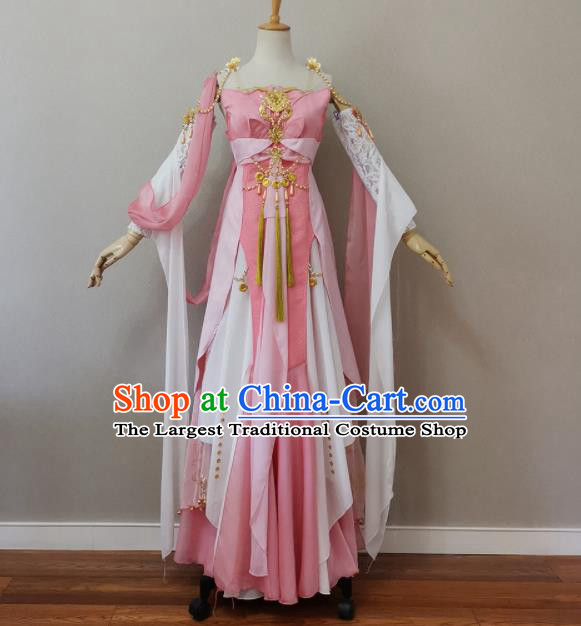 China Traditional JX Online Queen Clothing Cosplay Goddess Garment Costumes Ancient Empress Pink Dress Outfits