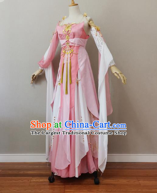 China Traditional JX Online Queen Clothing Cosplay Goddess Garment Costumes Ancient Empress Pink Dress Outfits