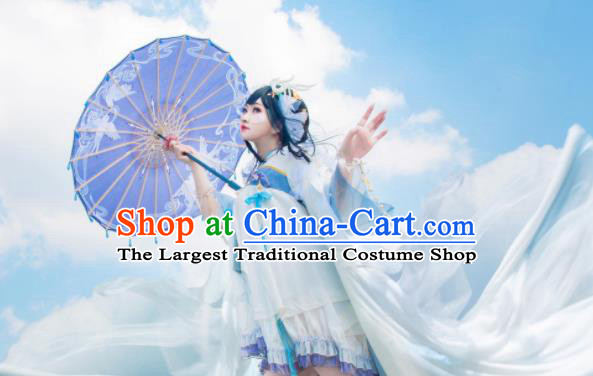 China Cosplay Penglai Fairy Garment Costumes Ancient Princess White Dress Outfits Traditional JX Online Swordswoman Clothing
