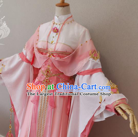 China Ancient Fairy Princess Pink Dress Outfits Traditional JX Online Young Lady Clothing Cosplay Heroine Garment Costumes
