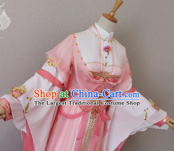 China Ancient Fairy Princess Pink Dress Outfits Traditional JX Online Young Lady Clothing Cosplay Heroine Garment Costumes