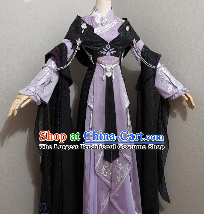 China Ancient Female Swordsman Lilac Dress Outfits Traditional JX Online Clothing Cosplay Queen Garment Costumes