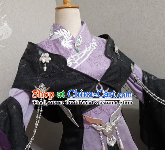 China Ancient Female Swordsman Lilac Dress Outfits Traditional JX Online Clothing Cosplay Queen Garment Costumes