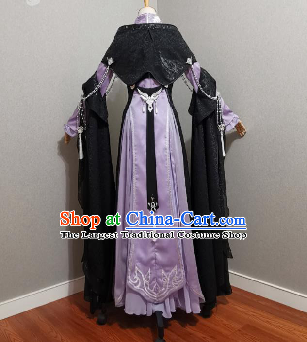 China Ancient Female Swordsman Lilac Dress Outfits Traditional JX Online Clothing Cosplay Queen Garment Costumes